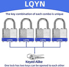 Padlocks with Same Key, LQYN 6 Pcs Laminated Keyed Padlock (1-9/16", 40mm), Keyed Alike Locks, Normal Shackle, for Storage Locker, Hasp Latch, Toolbox, Sheds