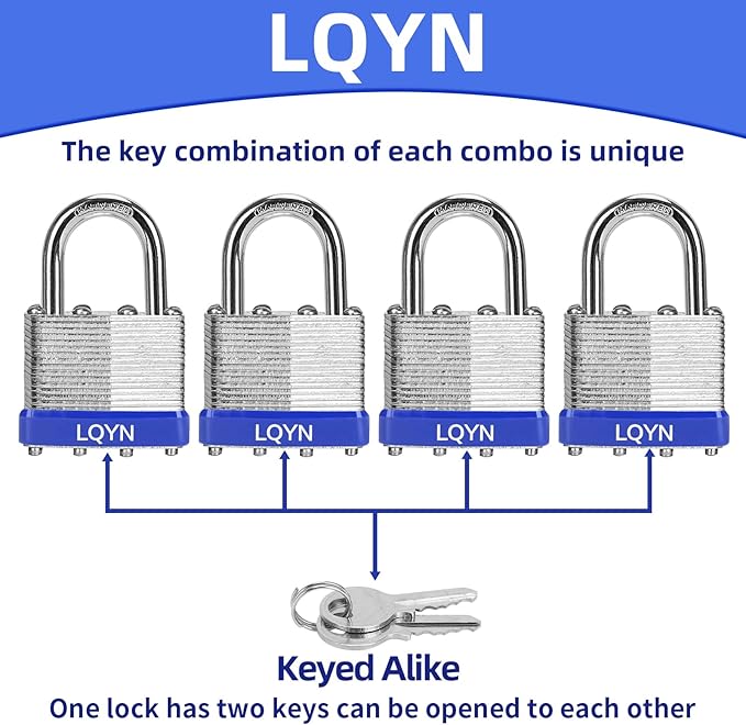 Padlocks with Same Key, LQYN 60 Pcs Laminated Keyed Padlock (1-9/16", 40mm), Keyed Alike Locks, Normal Shackle, for Storage Locker, Hasp Latch, Toolbox, Sheds