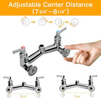 Commercial Sink Faucet Wall Mount with Pre Rinse Sprayer 8 inch Center Wall Mount Kitchen Sink Faucet 36" Height with 12" Add-on Swing Spout for 1/2/3 Compartment Sink-Round Sprayer