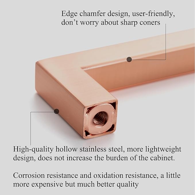 10 Pack Copper Cabinet Pulls 10 Inch Copper Red Drawer Pulls Square Cupboard Handles Wardrobe Handles Modern Stainless Steel Kitchen Cabinet Hardware