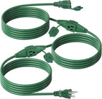 BN-LINK 25 ft Outdoor Extension Cord w/3 Inline Outlets 16/3 Gauge, SJTW Green for Landscaping & Holiday Decorations, Grounded, ETL Listed