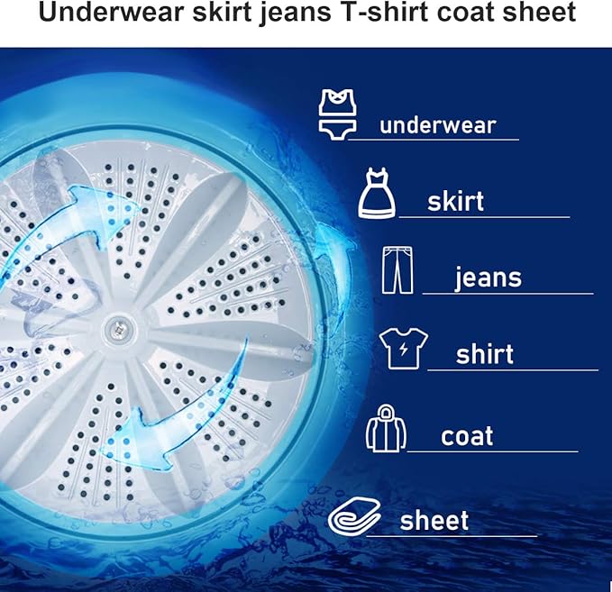 Waterjoy Portable Washing Machines, 7.7 lbs Load Capacity Portable Washer and Dryer Combo with Built-in Barrel Light & LED Display for Household and Apartment （Blue）