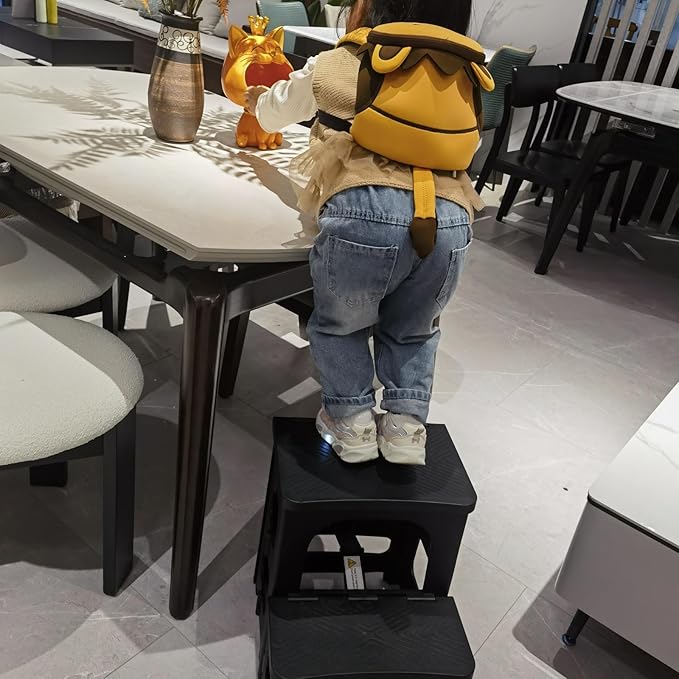 2 Step Stool Foldable, Non-Slip Steps, Folding Step Stool for Adults & Kids, Plastic Stool Pool Ladder, Collapsible Stools 2 Step Ladder for Kitchen Toilet Bedroom Office RV, Holds 330 lbs