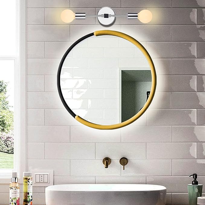 2 Lights Bathroom Vanity Wall Sconce Modern Industrial Wall Lamp Pole Wall Mount Lighting Fixture（Chrome Color）