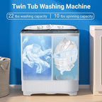 32 lbs Compact Mini Twin Tub Washing Machine with Drying Rack&10 Hangers, 20 lbs Washer Mini Compact Laundry Machine and 12 lbs Spinner, Convenient and Efficient for Dorms, Apartment