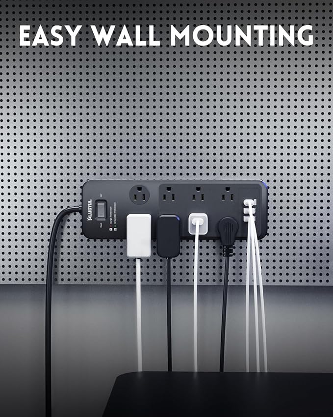 Surge Protector Power Strip 10FT, PLUGTUL Surge Protector with 8 Outlets - Spacious Design for Large Plugs, Flat Plug, 20W USB C Charging for Home, Office, ETL Listed, 2040J