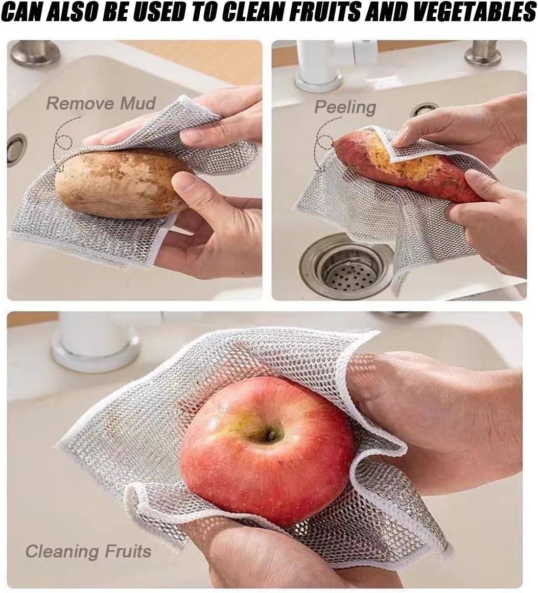 10 PCS Multipurpose Wire Dishwashing Rag for Wet and Dry,Non-Scratch Wire Dishcloth,Scrubbing Wire Dishwashing Rags,Time-Saver Kitchen Wipes Cleaning Cloths (Monolayer)