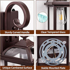 Dusk to Dawn Outdoor Lighting Oil Rubbed Bronze 2-Pack, 15 Inch Aluminum Anti-Rust Front Porch Lights with IP65 Clear Tempered Glass Exterior Light Fixtures for House Brown Carriage Lights