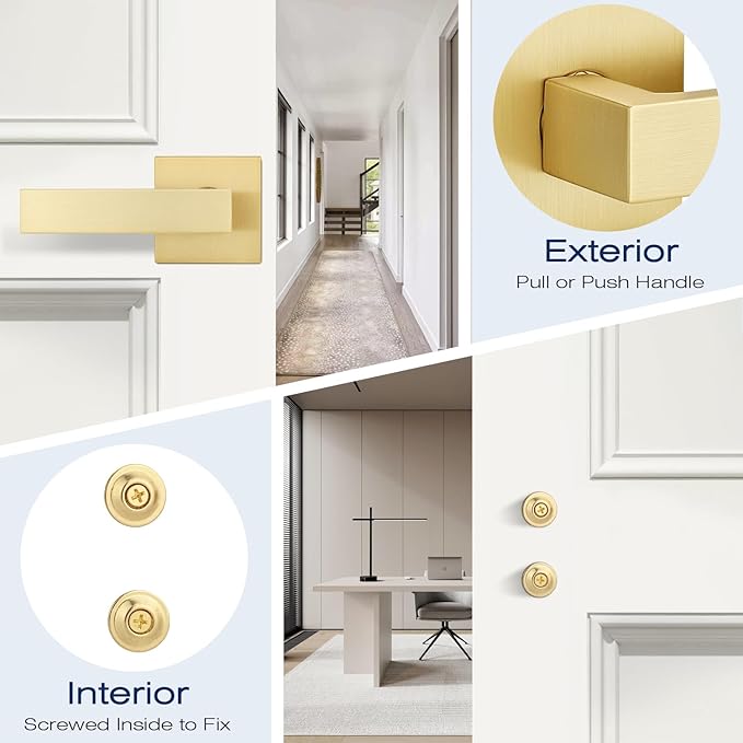 EHOMEWARE Gold Dummy Door Knob Interior Door Handles, Heavy Duty Levers for Closet, Non-Turning Reversible Levers for Left Right Handed Doors, Contractor Pack of 6