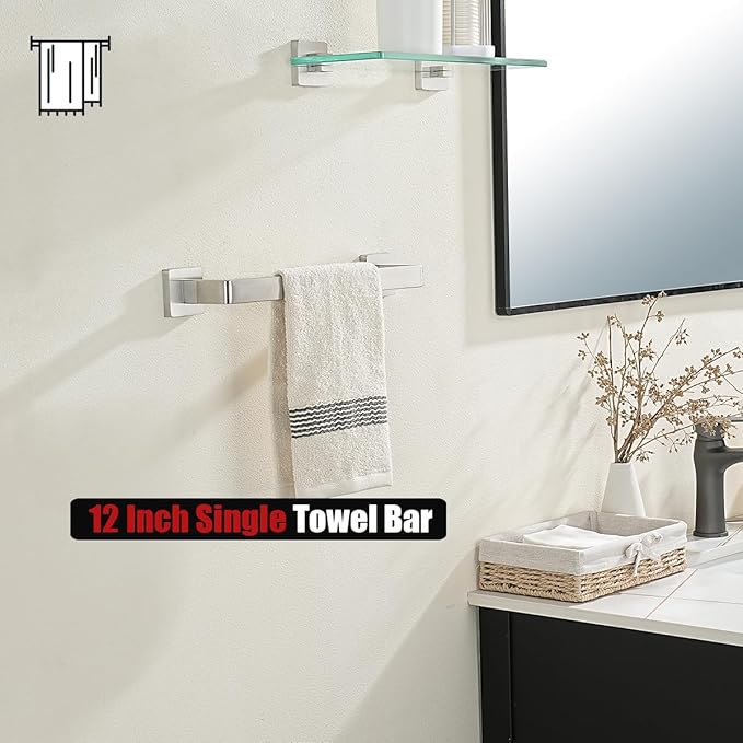 JQK Brushed Towel Bar, Rounded Edges 14.41 Inch Towel Rack, 304 Stainless Steel Bathroom Wall Mount, Useable Length 12 Inch, TB250L12-BN