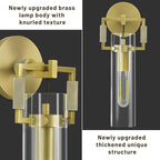 Modern Gold Indoor Wall Sconces Set of 2, 15'' knurled Brass Bathroom Wall Sconces, Glass Bathroom Vanity Light, for Living Room, Bedrooms, Hallway, Staircases, Include Bulb