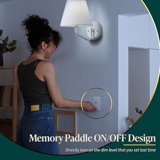 TOPGREENER Kalide Dimmer Paddle Light Switch, LED Slide Dimmer Switch, Full Range Dimming, Single Pole/3-Way, Dimmable 300W LED/CFL Lights, Neutral Wire Not Required, Wall Plate Included, White,1 Pack