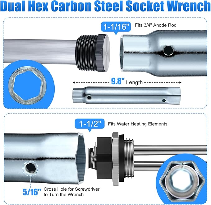 Saillong 4 Pieces RV Water Heater Elements Include 1 Anode Rod 1 Electric Heater Element 1 Dual Hex Wrench and 1 Tape Replacement Kit Compatible with Suburban RV Parts