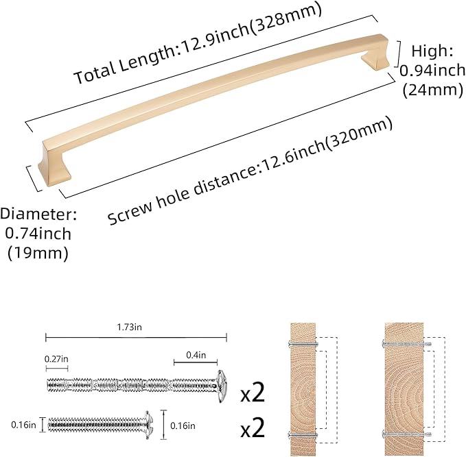COTYKILEY 6 Pack 12.6 Inch(320mm) Champagne Bronze Cabinet Handles Gold Kitchen Cabinet Pulls Cabinet Door Handles Kitchen Cabinet Hardware