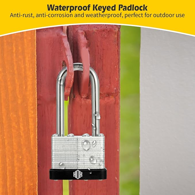 HOX Keyed-Alike Padlocks w/ 2” Long Hardened Shackle, 1-9/16” Wide Body, 12-Pack Shackle Padlock for Hasp Latch, Shed, Fence, Storage Locker, Black