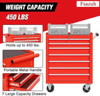 7 Drawers Rolling Tool Cart on Wheels, Multifunctional Metal Tool Storage Cabinet, Lock Tool Trolley Organizer Drawers Tool Box Tool Chest for Garage, Warehouse, Workshop, Repair Shop (RED)