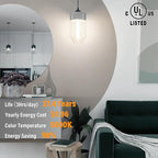 11.8IN 1000LM 5000K Daylight White Light Bulbs E26 Base, T10 T9 Edison Bulbs Dimmable 8W, AC 120V 100 Watt Equal Filament Bulb, Vintage Clear Glass Long Tubular LED Bulb, UL Listed - 4Pack