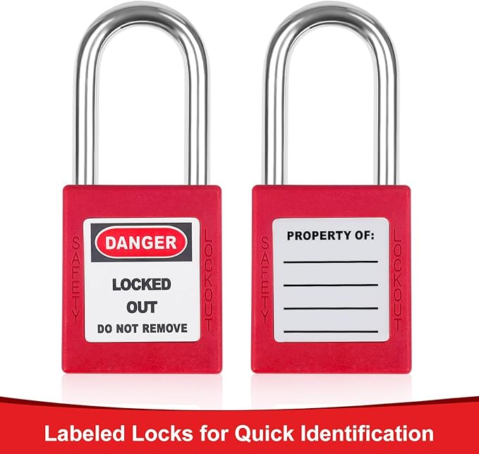 Red Lockout Locks Set - 10pcs, 2 Keys Per Lock, OSHA Compliant, Safety Padlocks for Electrical LOTO Kits