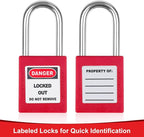 Red Loto Locks - 5pcs Keyed Different, 2 Keys Per Lock, OSHA Compliant Safety Padlocks for Electrical Lockout Tag Out Kits