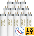 T12 48 Inches 40 Watt Fluorescent Tube, F40T12/841 Light Bulb, 4 Foot T12 Fluorescent Light Bulb, 4100K Cool White, F40T12/CW, 3250 Lumens, G13 Bi-Pin Base, 12 Pack
