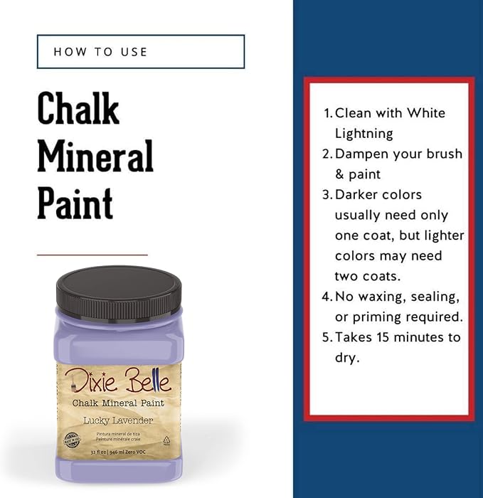 Dixie Belle Paint Company Chalk Finish Furniture Paint - Lucky Lavender (32oz) - Matte Pastel Purple Chic Chalk Mineral DIY Furniture Paint
