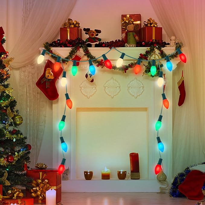 C7 LED Multicolor Replacement Light Bulbs for Christmas Strings Light, 25 Pack 0.6W E12 LED Light Bulbs for Hanging Outdoor String Lights, E12 Candelabra Base (Red, Blue, Green, Orange, White)