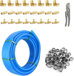 1/2 Inch-100 ft Foskan Blue PEX-B Pipe,Water Tubing with a Pipe Cutter,24 Pcs Pex Crimp Brass Fittings & 50 Pcs Clamp rings