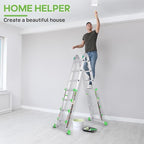 Ladder, Extension Ladders for Home Stairs 14 Ft, 4 Step Multi Position A Frame Ladder with Stabilizer Bar, Compact Folding, 330 lbs Telescopic Aluminum Adjustable Ladders, Escaleras para Casa