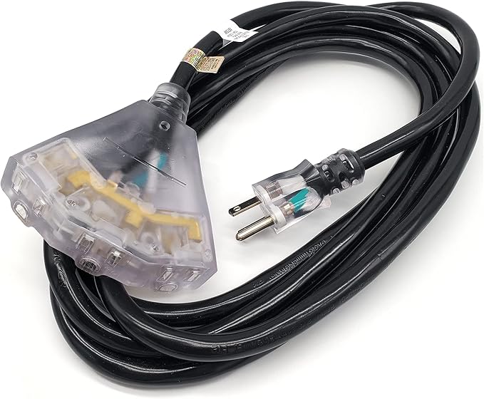 Outdoor Extension Cord Waterproof (10 ft) 12 Gauge Heavy Duty Extension Cord Splitter - Lighted Outdoor Extension Cords with Multiple Outlets - Watts Wire - 10' Grounded - extensiones electricas