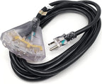 Outdoor Extension Cord Waterproof (10 ft) 12 Gauge Heavy Duty Extension Cord Splitter - Lighted Outdoor Extension Cords with Multiple Outlets - Watts Wire - 10' Grounded - extensiones electricas