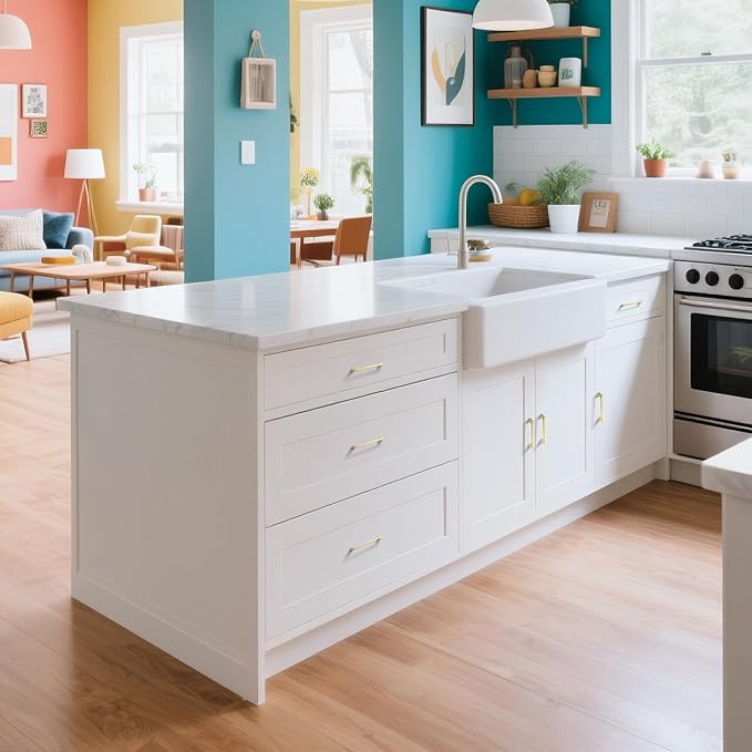 15 Pack 3.75 Inch(96mm) Hole Center Modern Brushed Gold Cabinet Pull Handle Timeless Vanity Drawer Pull Handle Classic Cabinet Hardware for Kitchen Dresser Bathroom, Screws Included, B-Gold(3.75x15)