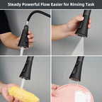 Hibbent 3-Function Pull Down Kitchen Faucet Head Replacement with 12 Adapters, NSF/ANSI/CAN 61 & CUPC Certified Sink Spray Nozzle, Compatible with Moen, Delta, Kohler Faucets, Matte black