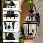 Outdoor Wall Lights, 20inch Large Exterior Lighting Fixtures, 2 Light Waterproof Wall Sconce with Glass Shades, Aluminium Outside Lanterns for Porch Farmhouse Patio Doorway Yard (E12 Base Max 40W)