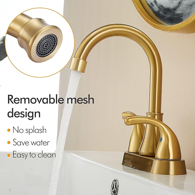 Bathroom Sink Faucet FRANSITON 4 Inch 2 Handle Lead-Free Brushed Grey Bath Sink Faucet with Pop-up Drain Stopper and Supply Hoses