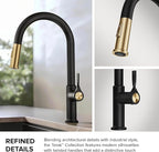 KRAUS Torak Pull Down Kitchen Faucet in Spot-Free Brushed Brass/Matte Black with 2 Function Sprayer, Pre-Attached Water Lines, and Mounting Hardware, KPF-2840SFBBMB