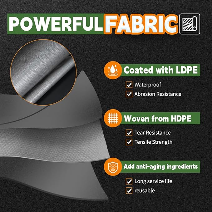 RAINDEWAY Tarps Heavy Duty Waterproof 3x3 Feet(3 Pack),10Mil Thick Multipurpose Poly Small Tarp Cover with Metal Grommets and Reinforced Edges,Silver/Brown Tarp