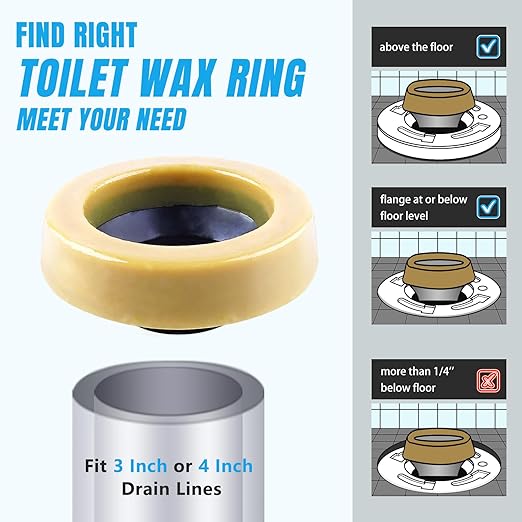 Toilet Wax Ring 2 Pack, Wax Ring for Toilet Base with Polyethylene Flange for 3 Inch or 4 Inch Floor-Mounted Toilet Drain Pipe