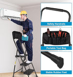 Valeo 4 Step Ladder with Handrails,500 Lbs Capacity,Folding Step Stool Ladder with Attachable Tool Bag,Lightweight & Storage Step Ladder 4 Step Folding,Multi-use for Home,Kitchen,Office,Black