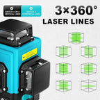 Laser Level 360 Self Leveling, 165Ft Line Leveling Tools, 3x360 Rechargeable Laser Level for Picture Hanging/Construction Tools/Project/Renovation/Floor/Tile, Durable Leveler Tool
