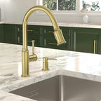 Lava Odoro Gold Soap Dispenser for Kitchen Sink, Modern Brass Built in Countertop Pump Dispenser with 18 Oz Refillable Bottle, Kitchen Soap and Lotion Dispenser Spot-Free, Brushed Gold, KSD-21