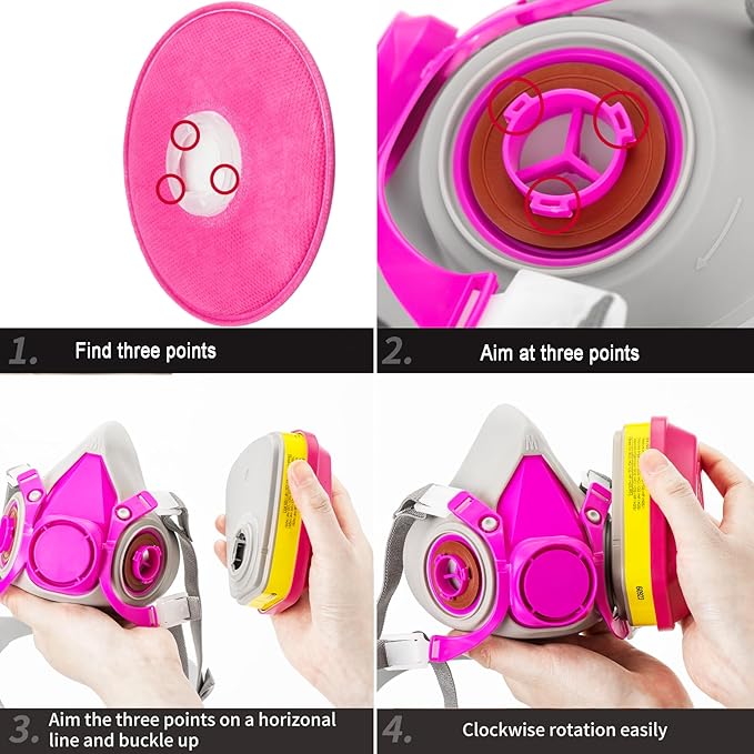RANKSING Respirator Mask with Filters and Glasses to Against Dust Gases Fumes in Painting Spraying Sanding Orange/Pink