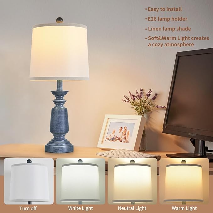 Terpsichore Lamps Set of 2 Modern Farmhouse Table Lamp Bedside Reading Lights Living Room End Lamps Bedroom Night Light,High 22.5 Inch,Navy Blue,with Fabric Lamp Shade,Bulb Not Included