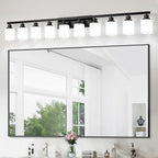 10-Light Bathroom Vanity Light,Modern Matte Black Bathroom Light Fixtures with Square Frosted Glass,64.5in Wall Sconces Over Mirror Restroom,Living Room Hallway E26