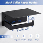 APLusee Toilet Paper Holder with Shelf Matte Black, 304 Stainless Steel Tissue Holder, Wall Mounted