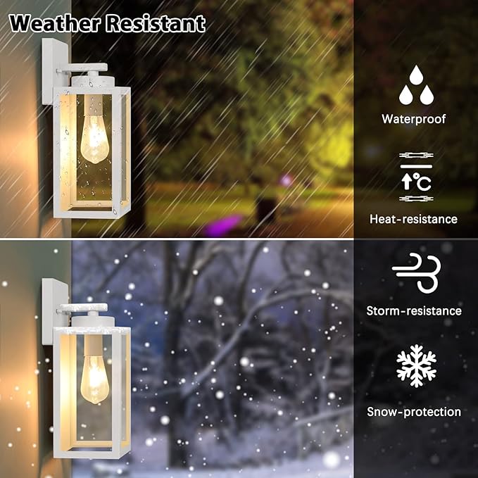 BesLowe Outdoor Wall Light Fixtures, Exterior Waterproof Wall Lanterns, Porch Sconces Lighting with E26 Sockets, Modern White Outside Lights for House Patio Front Door Entryway, 2-Pack