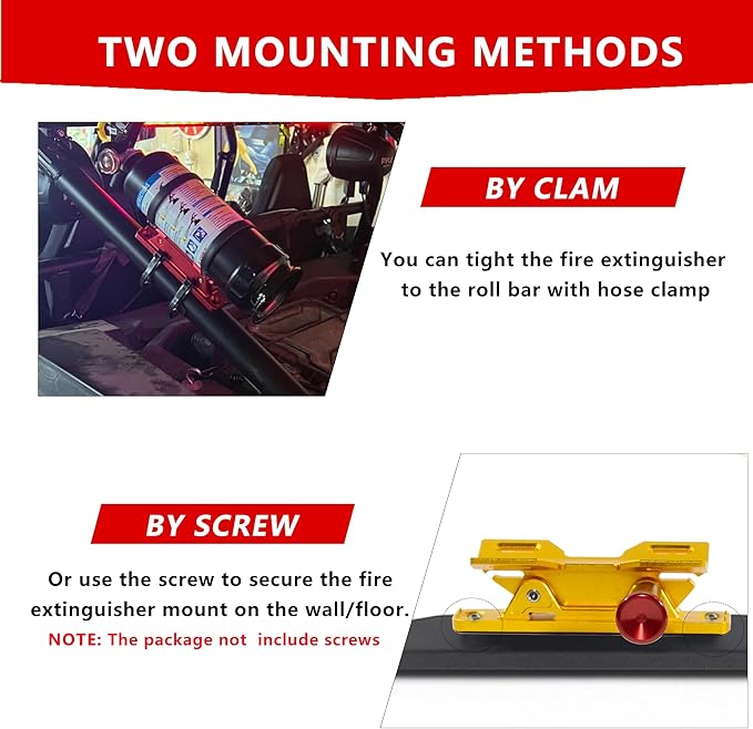 Quick Release Fire Extinguisher Mount – Gold Adjustable Aluminum Roll Bar Bracket for Car Jeep Wrangler (TJ/JK/JL/JKU), UTVs (Polaris RZR, Ranger, Can-Am X3), Trucks & Off-Road Vehicles Bottle Holder