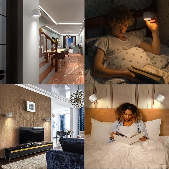 Koopala LED Wall Sconces, Wall Mounted Lamps with Rechargeable Battery Operated Dim 3 Brightness Removable Charging 360°Rotate Magnetic Ball, Cordless Wall Light for Reading Study Bedside Hallway