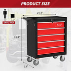 5 Drawers Rolling Tool Chest with Wheels, Portable Rolling Tool Boxes with Wheels, Tool Box Storage Cabinet with Locking System for Garage (BlackRed, 5 Drawers)