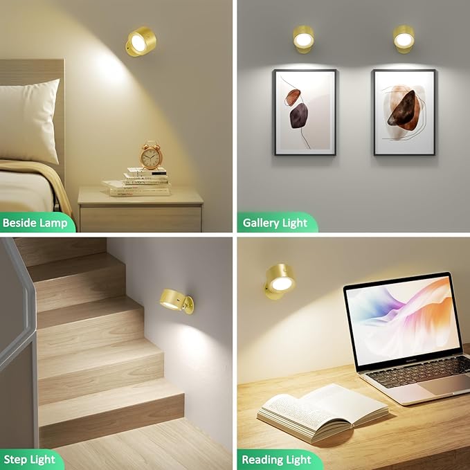 Lightbiz LED Wall Lights with Remote, Wall Sconces Lamp Rechargeable Battery Operated, 3 Color Temperatures & Dimmable Magnetic 360° Rotation Cordless for Bedroom Bedside
