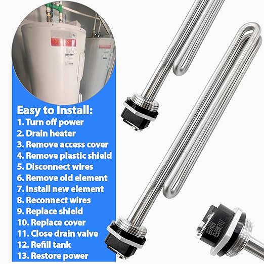 Upgraded 02582 4500W 240V Foldback Heating Elements Screw-in Low Watt Density ，Compatible with AO Smith、GE、Kenmore、Maytag、Whirlpool，Replace AP3695897 1084673 AH951994 EA951994 PS951994